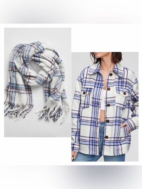 GAP plaid flannel jacket and scarf duo